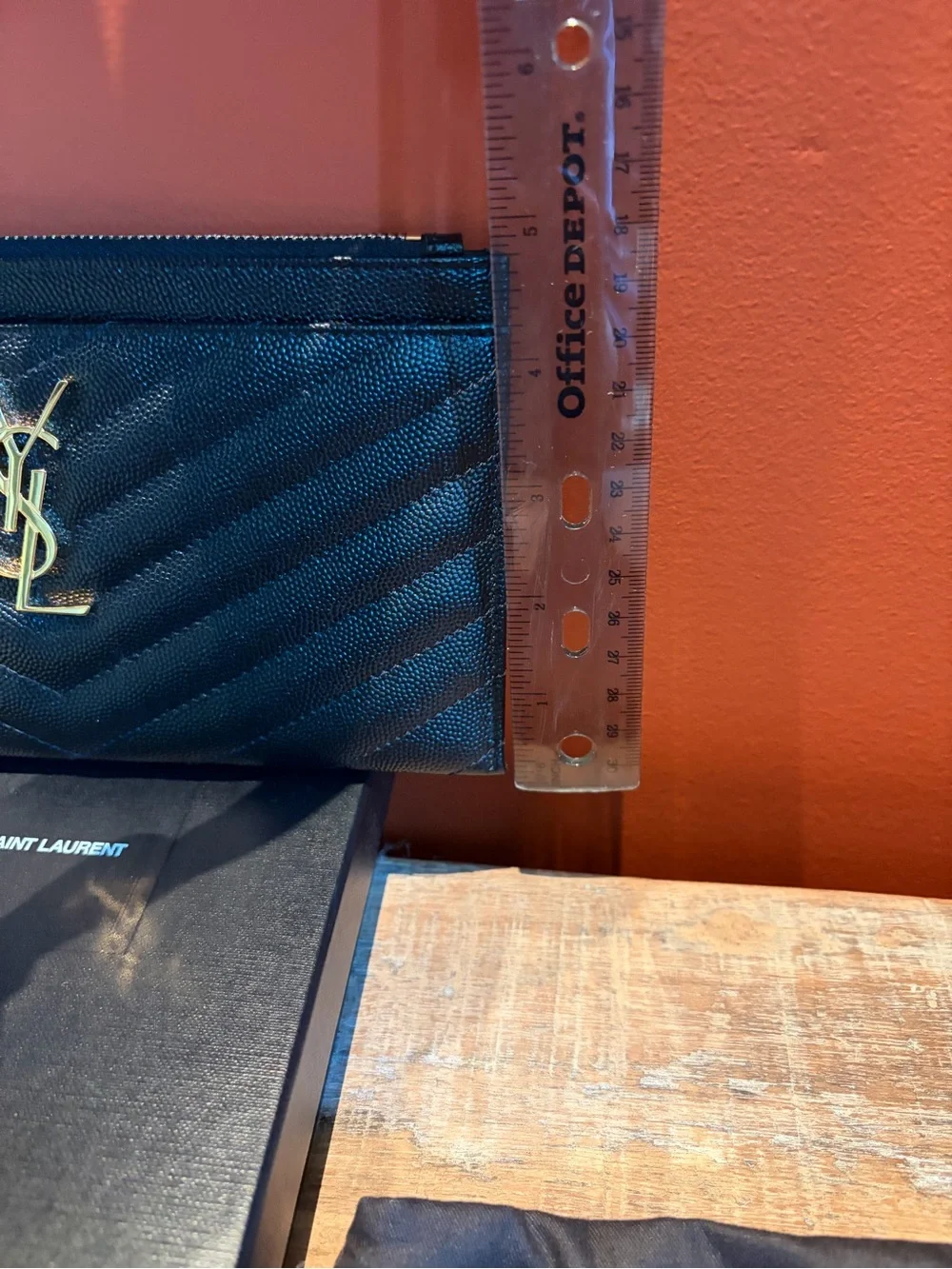 Saint Laurent Black Quilted Leather Zip Card Pouch with Gold YSL Emblem